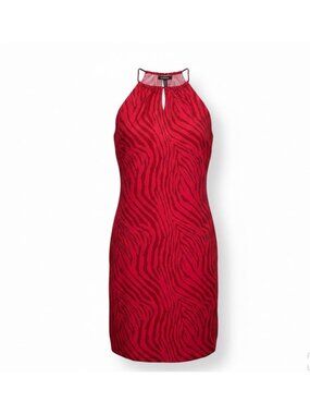 Express Womens Red Polyester Halter Neck Zebra Print Mini Dress Size 3/4 Lined